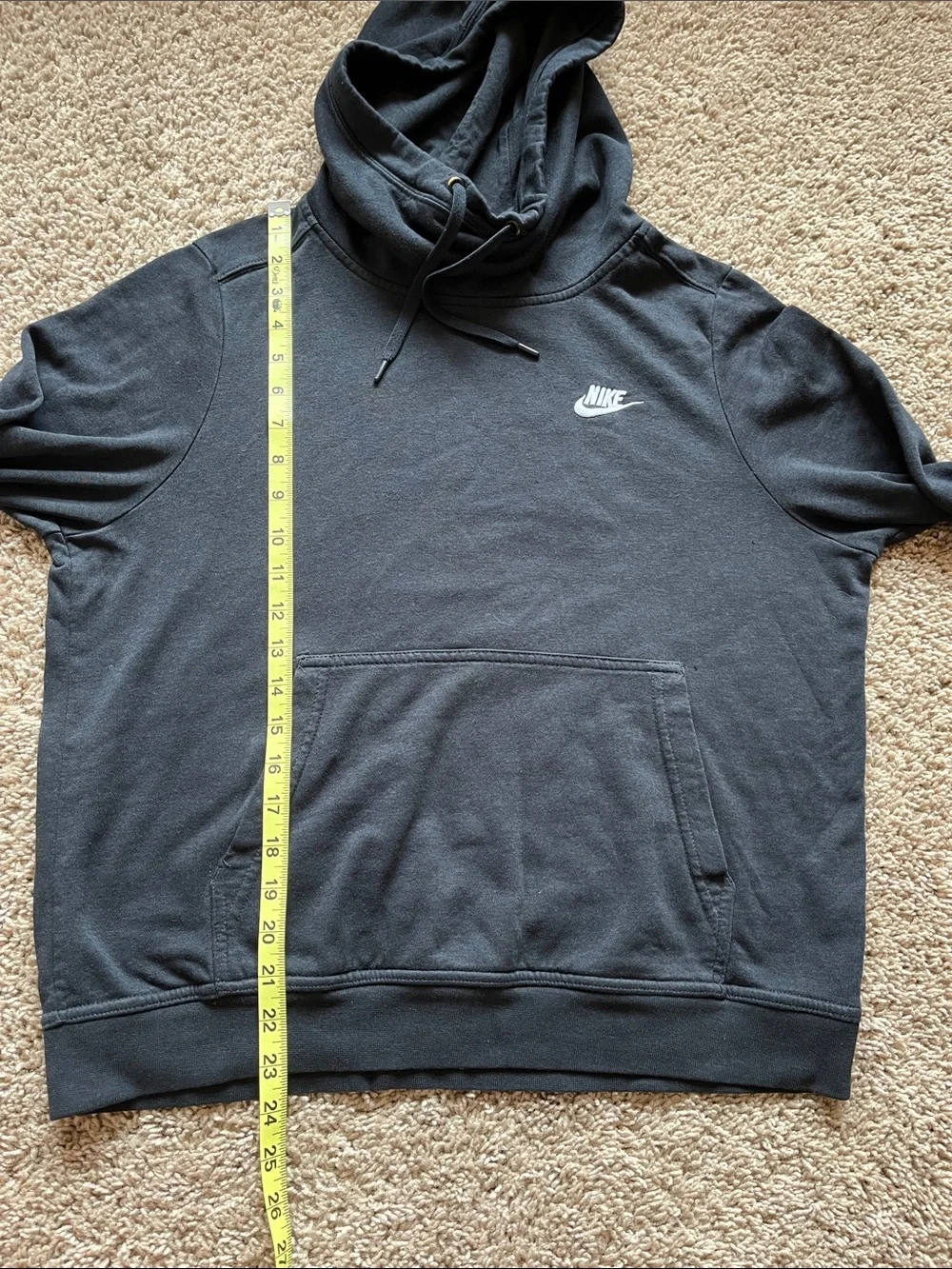 Nike Women's Black Funnel Neck Pullover Hoodie Medium with white swoosh.